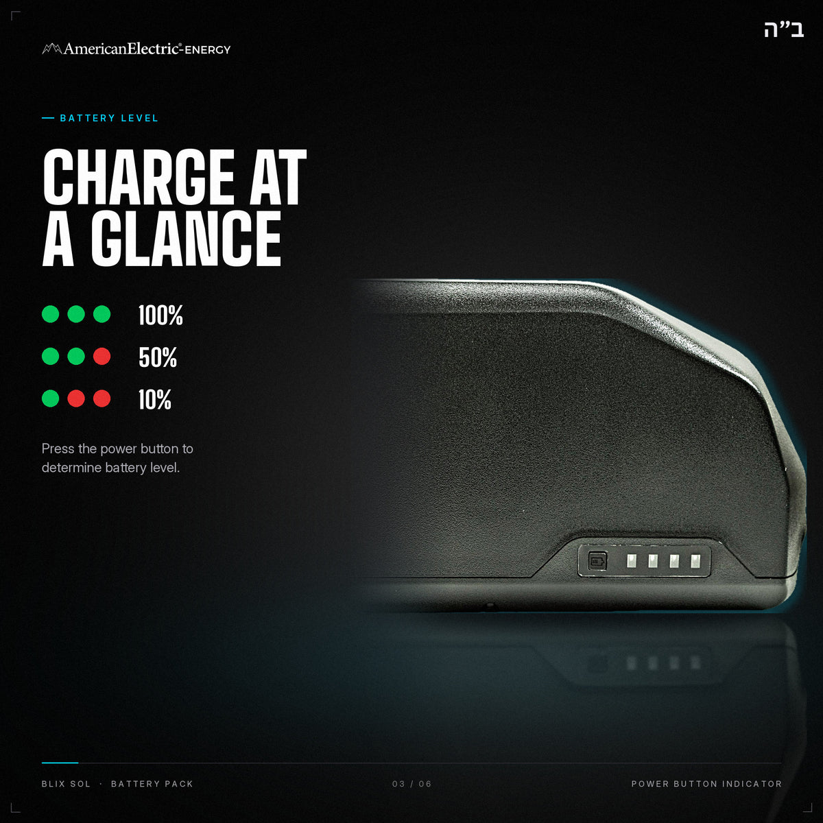 Blix Sol Battery Pack: battery level indicator, press the power button