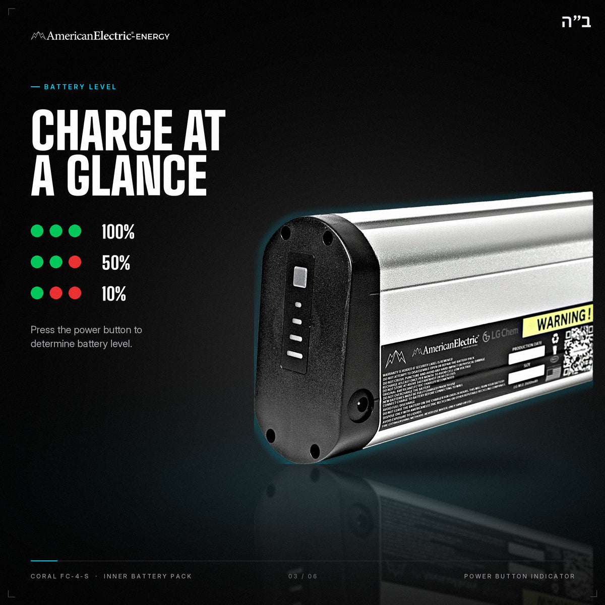 Coral FC-4-S Battery Pack: battery level indicator, press the power button