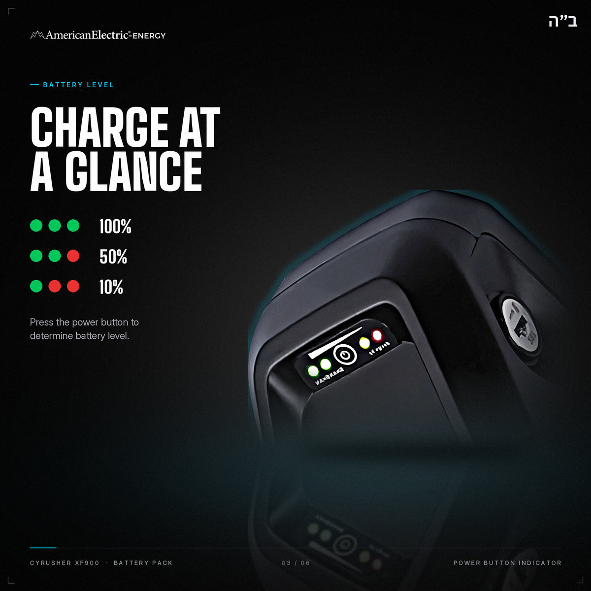 Cyrusher XF900 Battery Pack: battery level indicator, press the power button