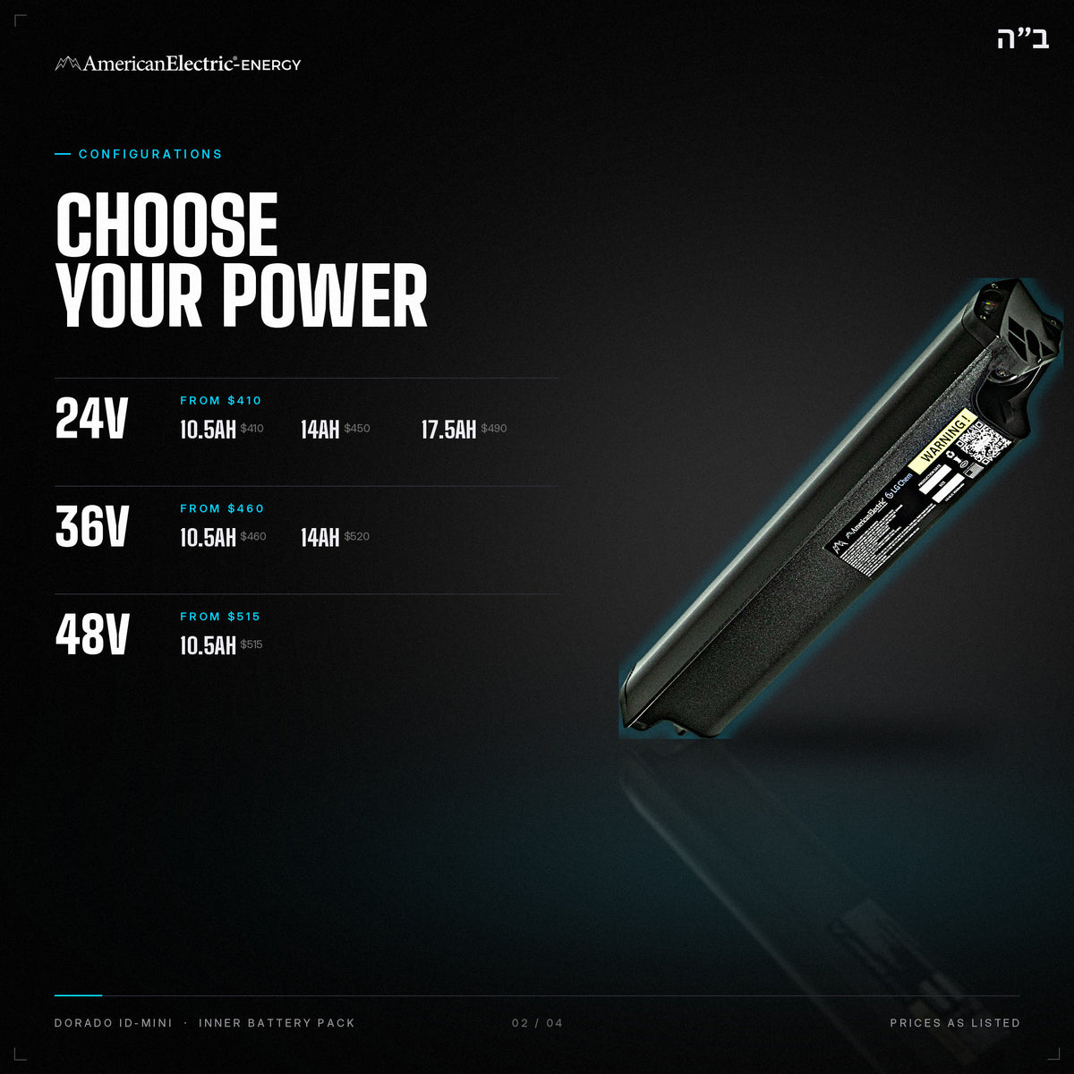 Dorado ID-Mini Battery Pack: configurations, 24V/36V/48V, capacities and prices