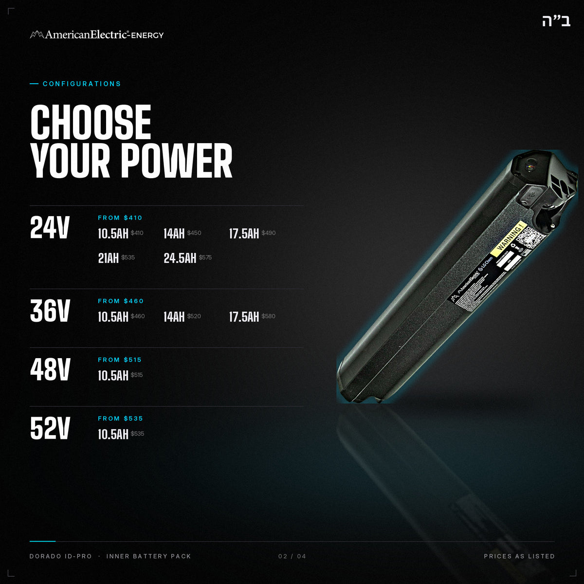 Dorado ID-Pro Battery Pack: configurations, 24V/36V/48V/52V, capacities and prices