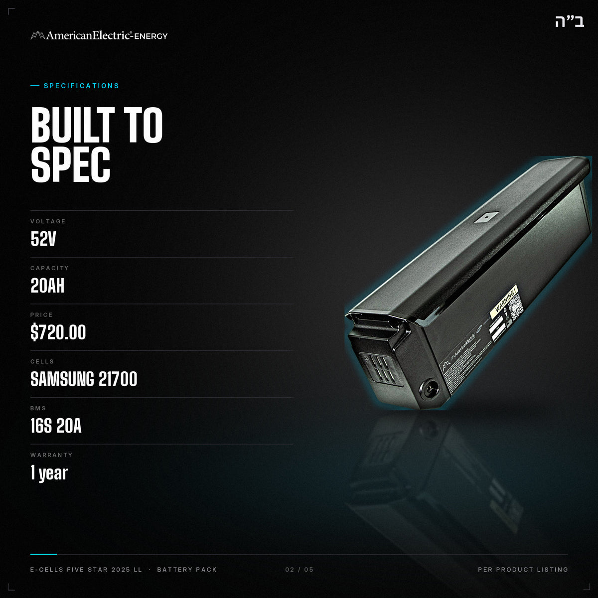 E-Cells Five Star 2025 Ll Battery Pack: specifications, 52V 20AH