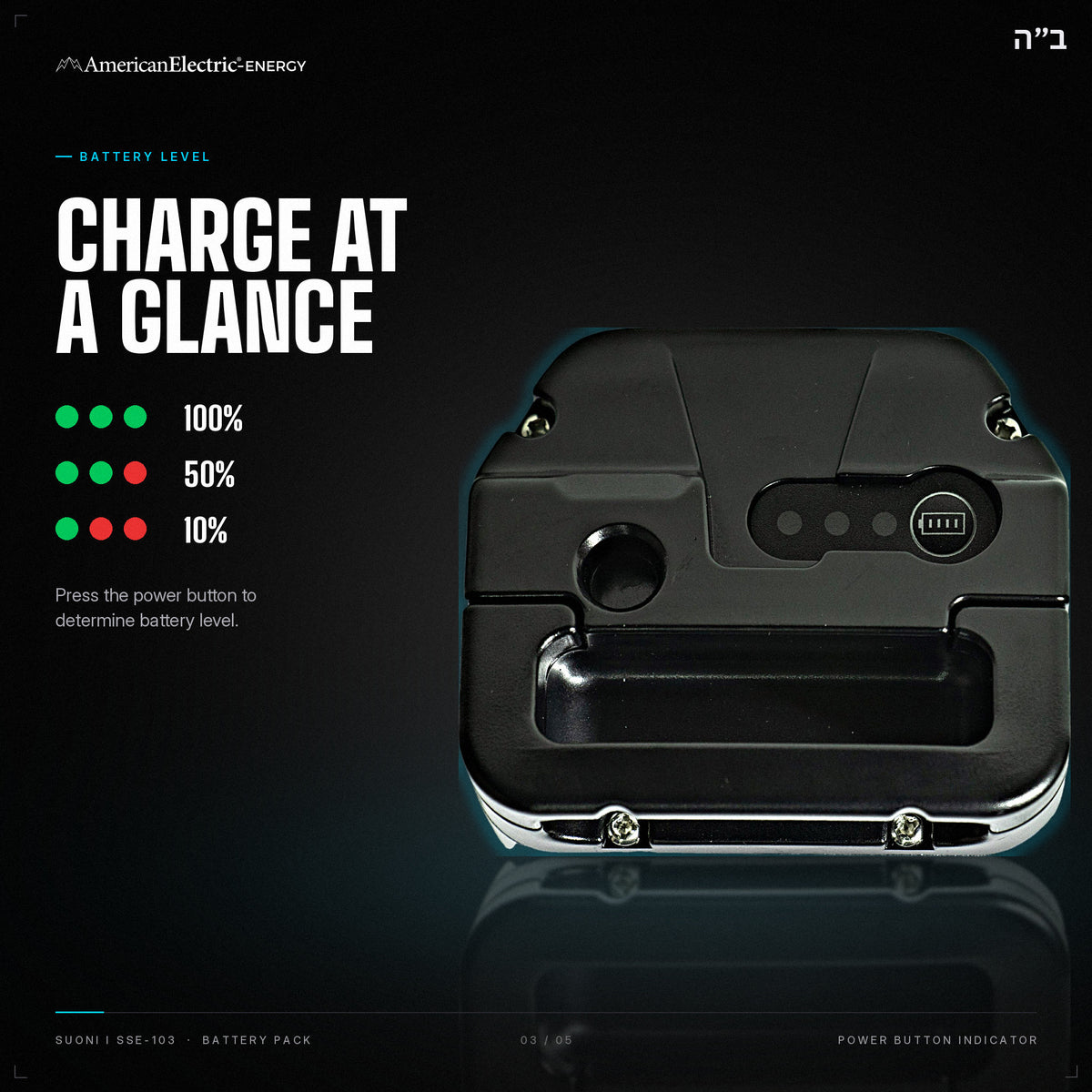 Suoni I SSE-103 Battery Pack: battery level indicator, press the power button