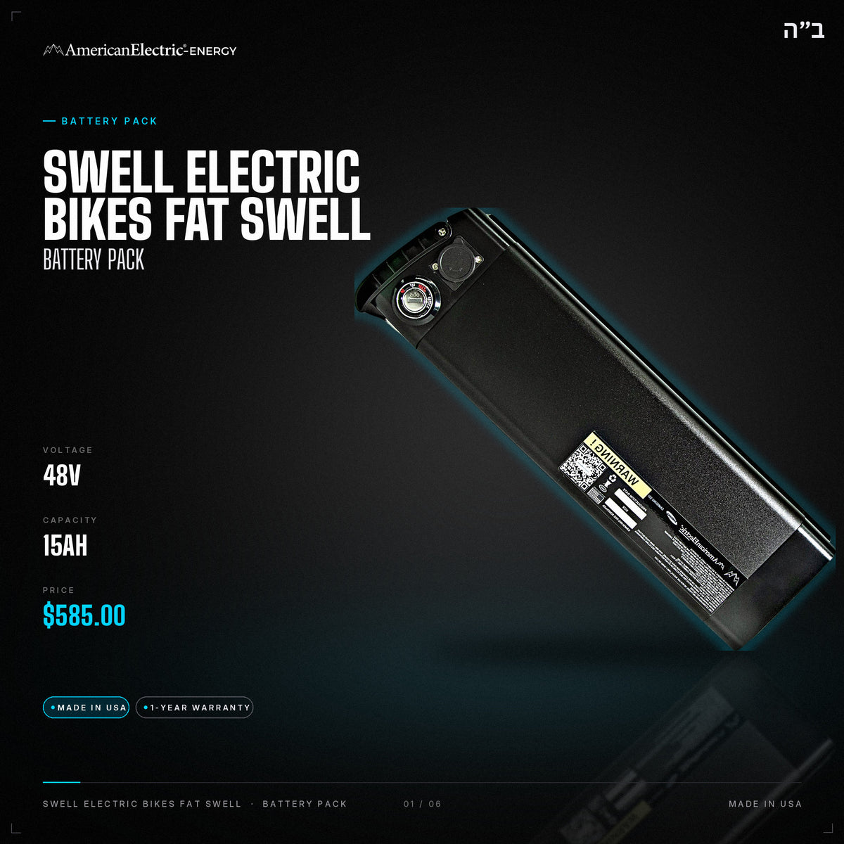 Swell Electric Bikes Fat Swell Battery Pack: 48V 15AH battery pack, $585