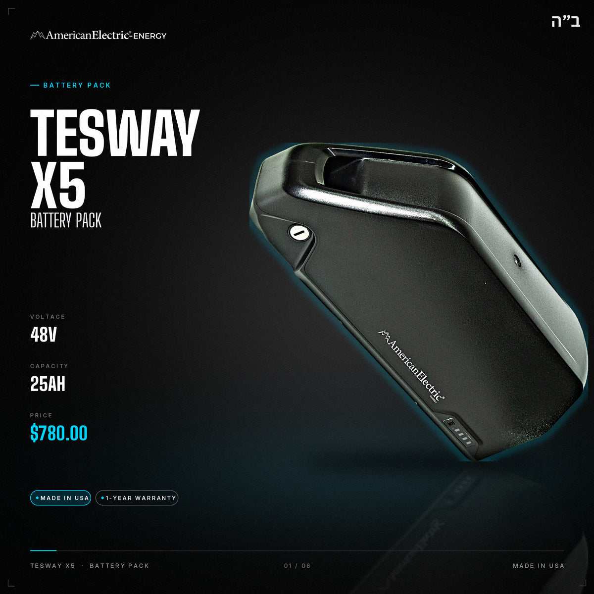 Tesway X5 Battery Pack: 48V 25AH battery pack, $780