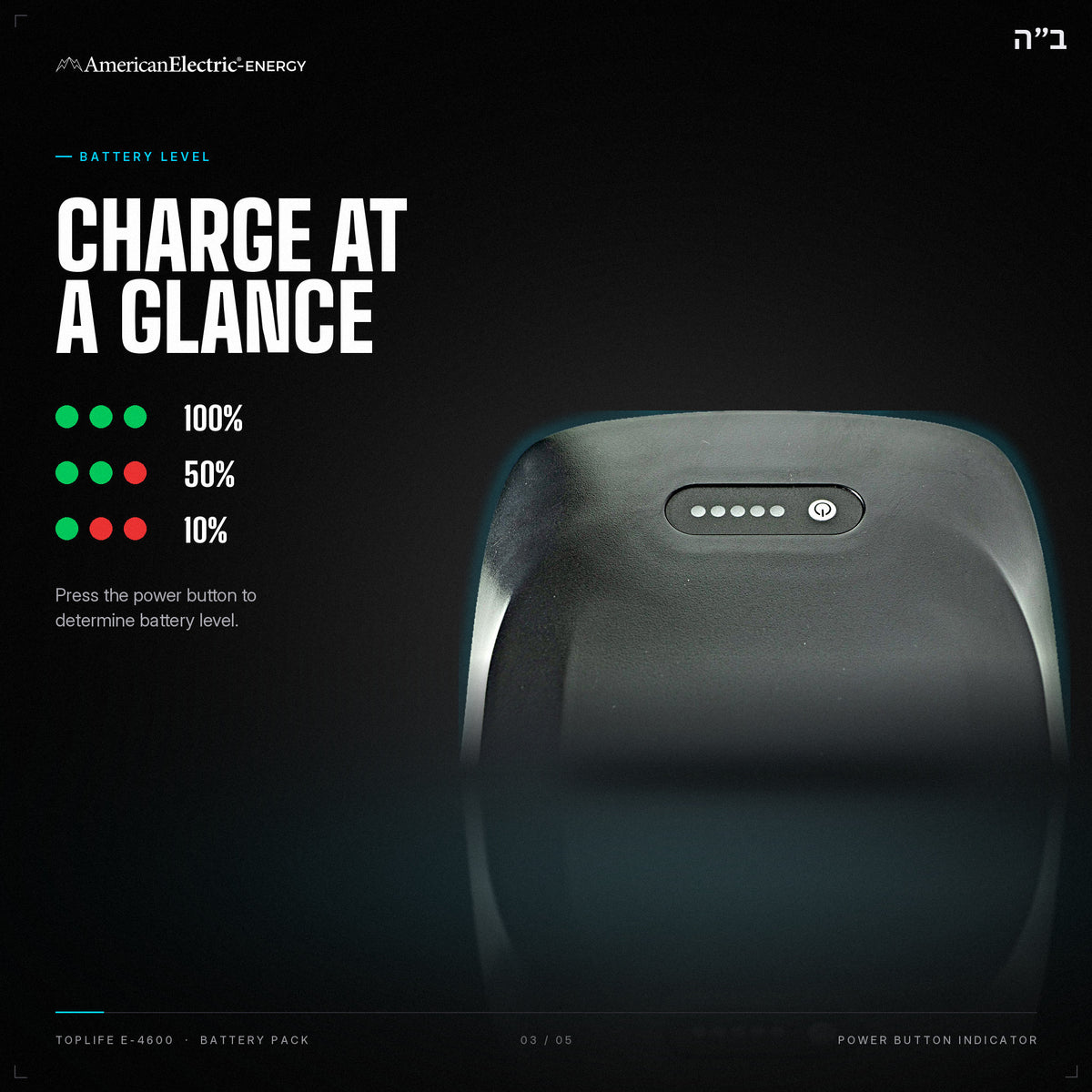 TOPLIFE E-4600 Battery Pack: battery level indicator, press the power button