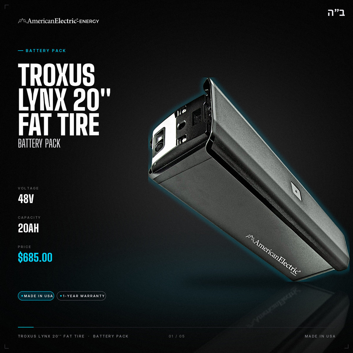 Troxus Lynx 20'' Fat Tire Battery Pack: 48V 20AH battery pack, $685