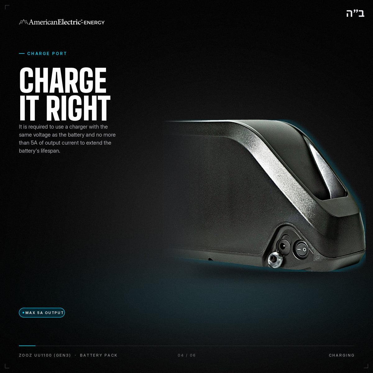 Zooz UU1100 (Gen3) Battery Pack: charge port, use a same-voltage charger, max 5A