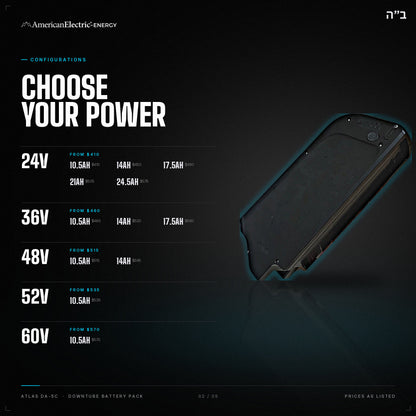 Atlas DA-5C Battery Pack: configurations, 24V/36V/48V/52V/60V, capacities and prices