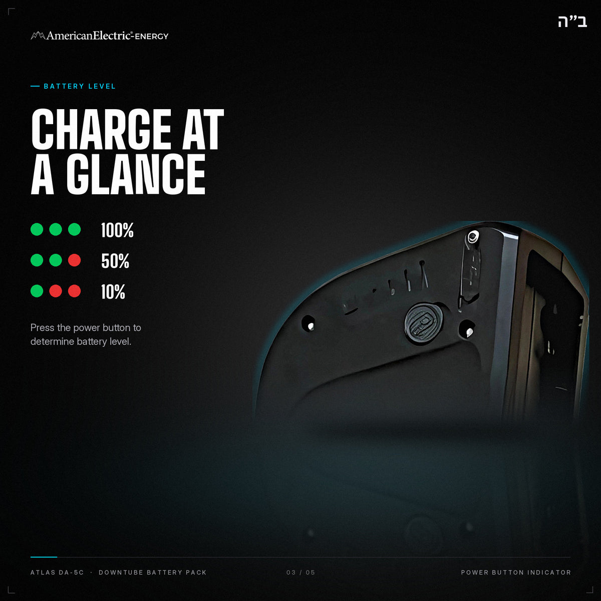 Atlas DA-5C Battery Pack: battery level indicator, press the power button
