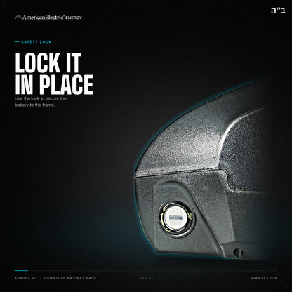 Aurora V2 Battery Pack: safety lock, secures the battery to the frame