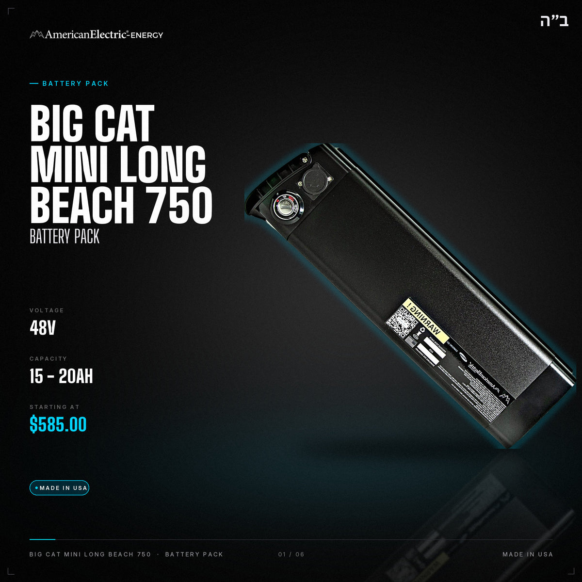 Big Cat Mini Long Beach 750 Battery Pack: 48V 15-20AH battery pack, from $585