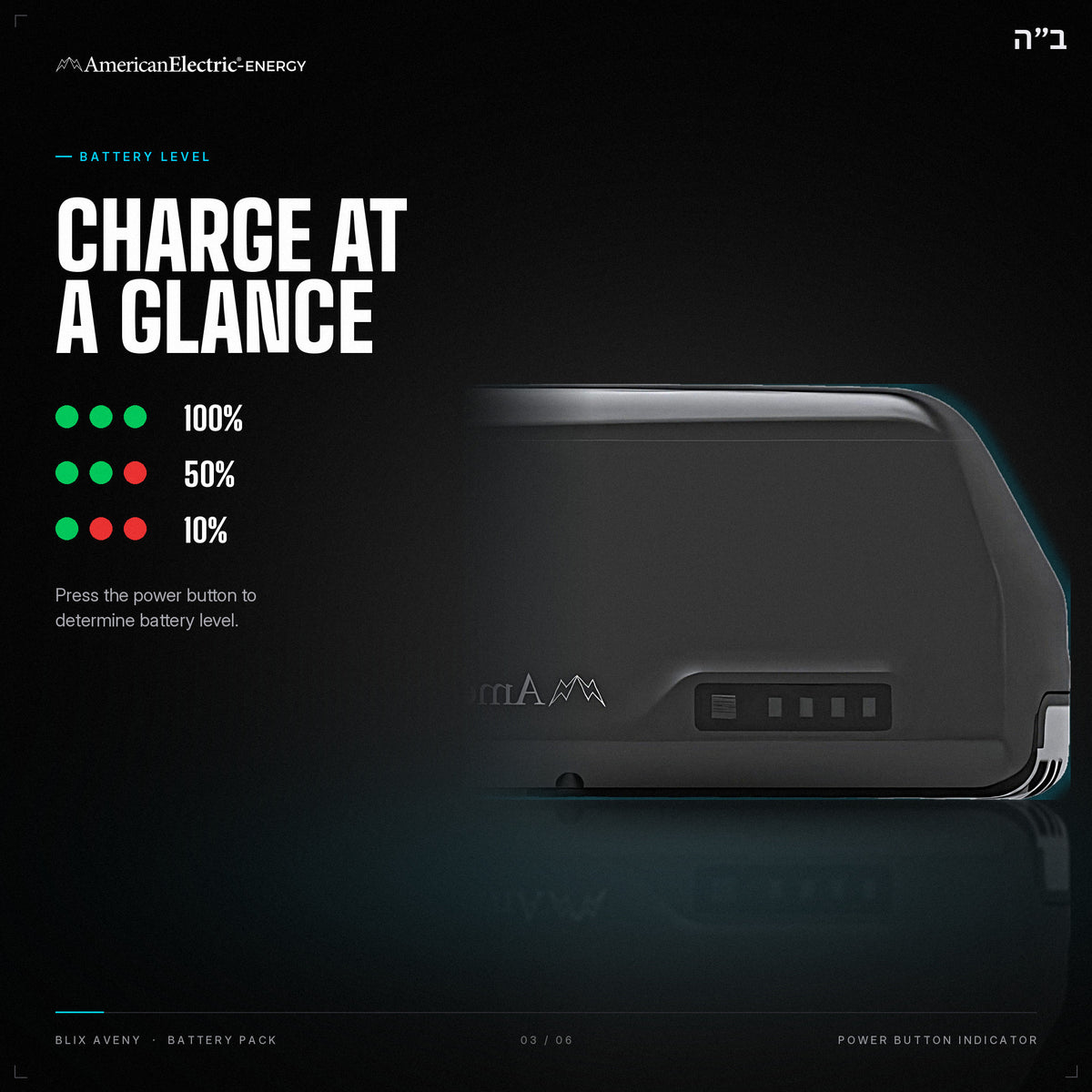 Blix Aveny Battery Pack: battery level indicator, press the power button
