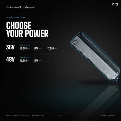 Clouded Leopard SYR-001 Battery Pack: configurations, 36V/48V, capacities and prices