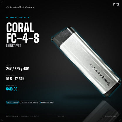 Coral FC-4-S Battery Pack: 24V/36V/48V 10.5-17.5AH inner battery pack, from $410