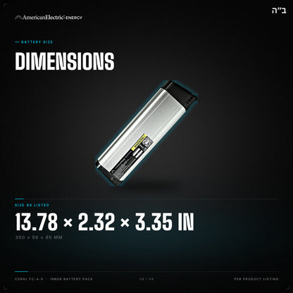 Coral FC-4-S Battery Pack: dimensions 13.78 x 2.32 x 3.35 in (350 x 59 x 85 mm)