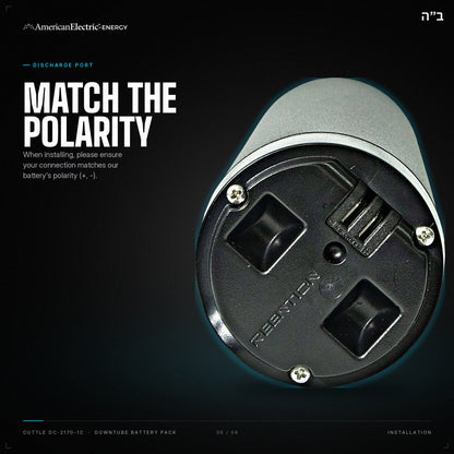 Cuttle DC-2170-1C Battery Pack: discharge port, match the polarity (+, -)