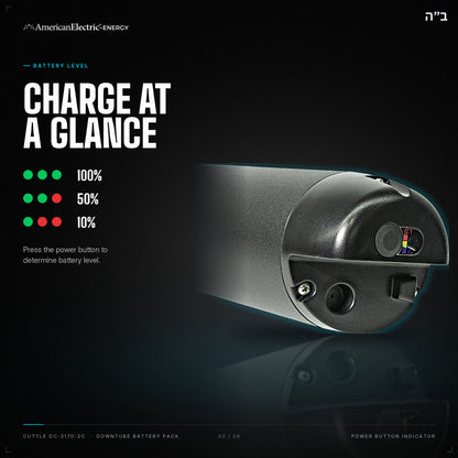 Cuttle DC-2170-2C Battery Pack: battery level indicator, press the power button
