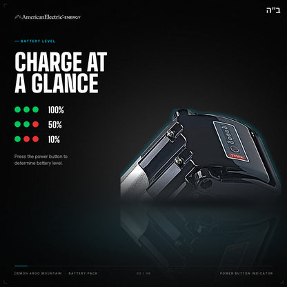 Demon Argo Mountain Battery Pack: battery level indicator, press the power button
