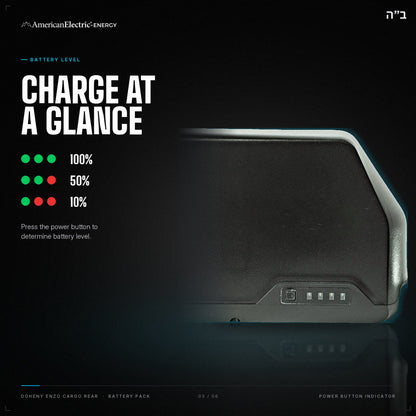 Doheny Enzo Cargo Rear Battery Pack: battery level indicator, press the power button