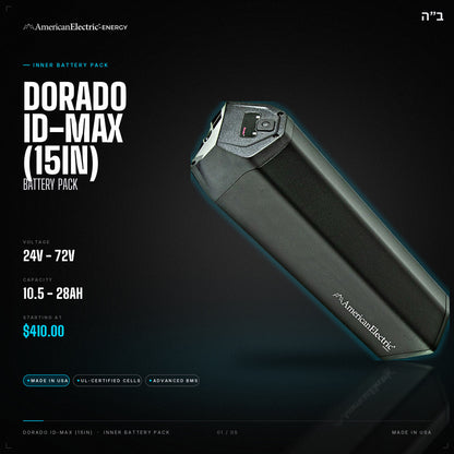Dorado ID-Max (15in) Battery Pack: 24V/36V/48V/52V/60V/72V 10.5-28AH inner battery pack, from $410