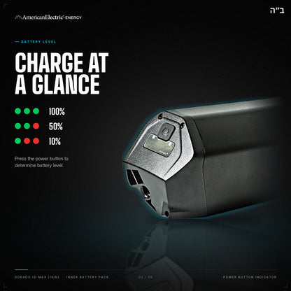 Dorado ID-Max (15in) Battery Pack: battery level indicator, press the power button