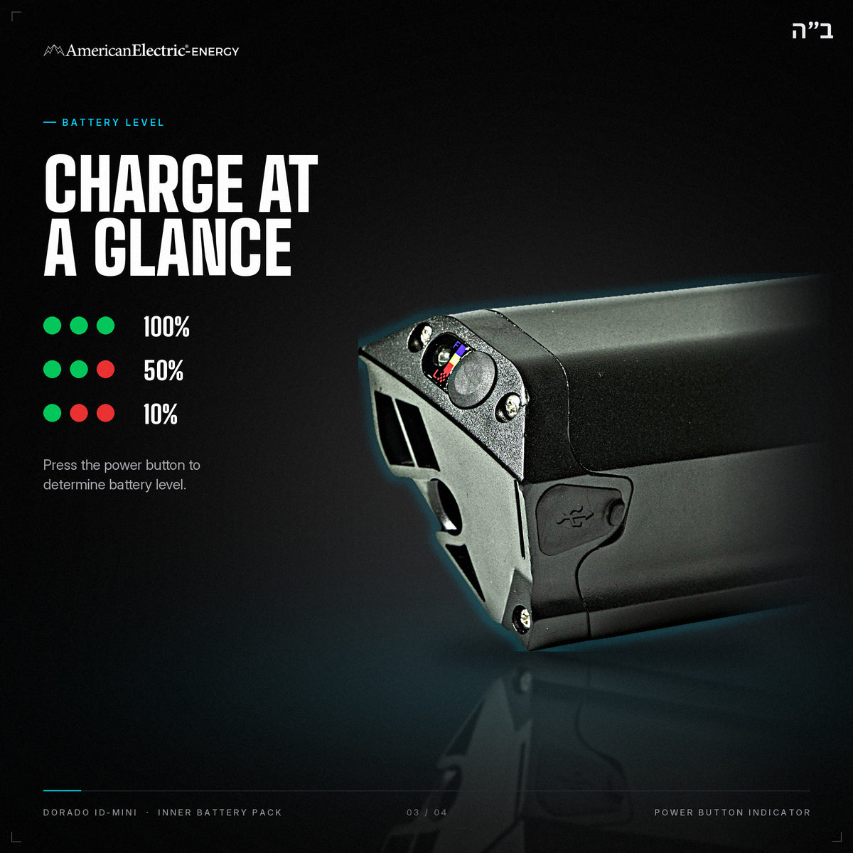 Dorado ID-Mini Battery Pack: battery level indicator, press the power button