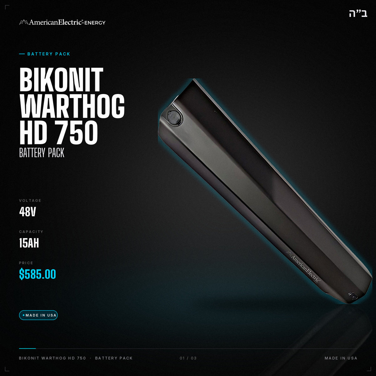 Bikonit Warthog HD 750 Battery Pack: 48V 15AH battery pack, $585