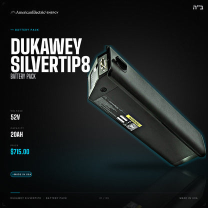 Dukawey Silvertip8 Battery Pack: 52V 20AH battery pack, $715