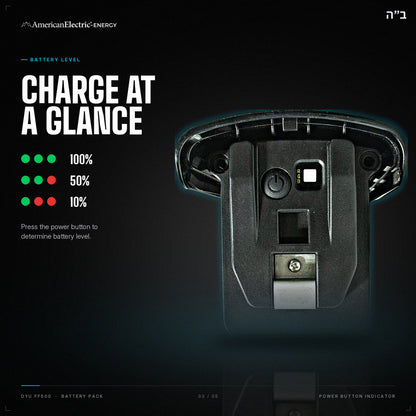 DYU FF500 Battery Pack: battery level indicator, press the power button