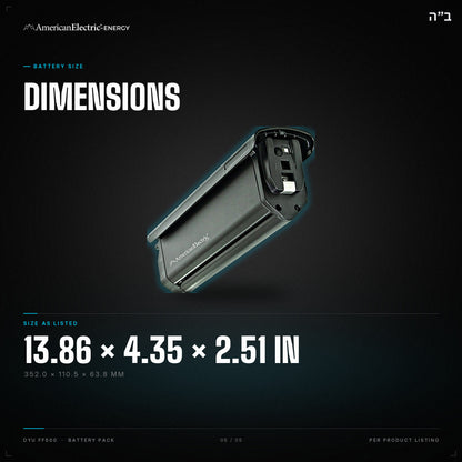 DYU FF500 Battery Pack: dimensions 13.86 x 4.35 x 2.51 in (352.0 x 110.5 x 63.8 mm)