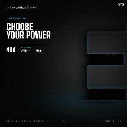 E-Lux Malibu GT Stepthru Battery Pack: configurations, 48V, capacities and prices