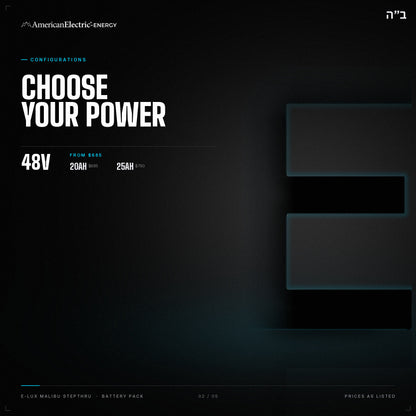 E-Lux Malibu Stepthru Battery Pack: configurations, 48V, capacities and prices
