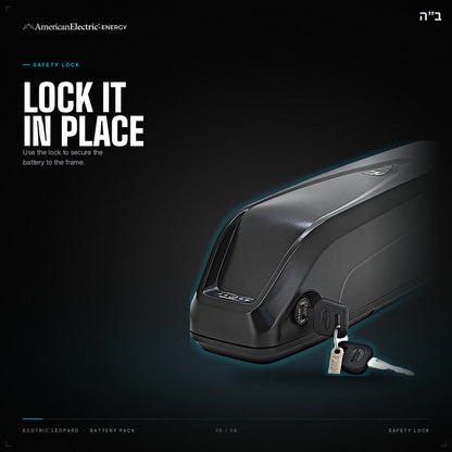 Ecotric Leopard Battery Pack: safety lock, secures the battery to the frame