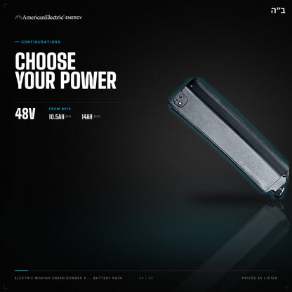 Electric Moving Green Bomber X Battery Pack: configurations, 48V, capacities and prices