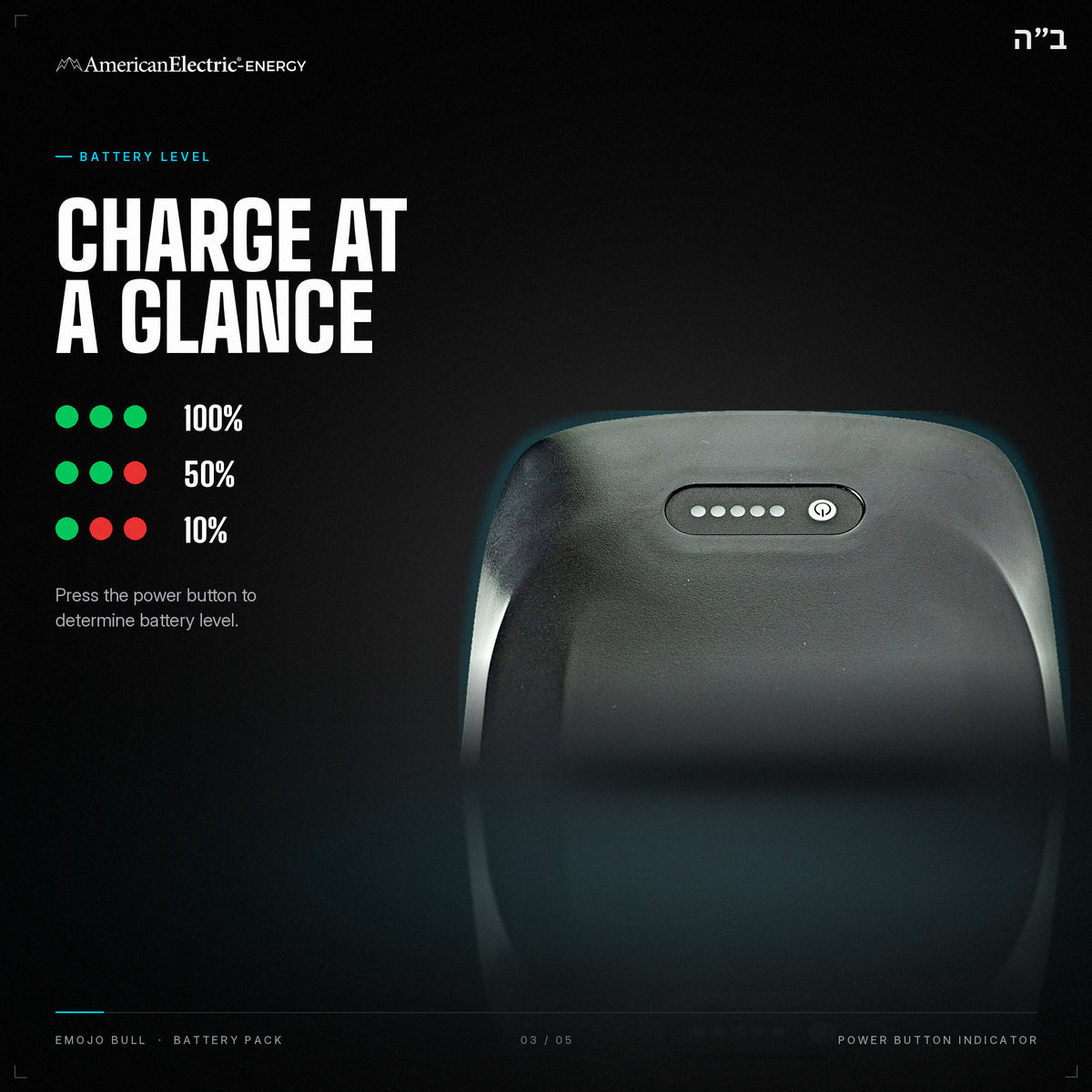 Emojo Bull Battery Pack: battery level indicator, press the power button