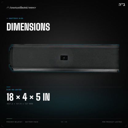 Freesky Wildcat Battery Pack: dimensions 18 x 4 x 5 in (457.2 x 101.6 x 127 mm)
