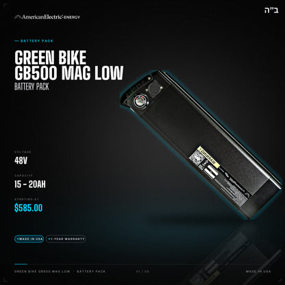 Green Bike GB500 MAG Low Battery Pack: 48V 15-20AH battery pack, from $585