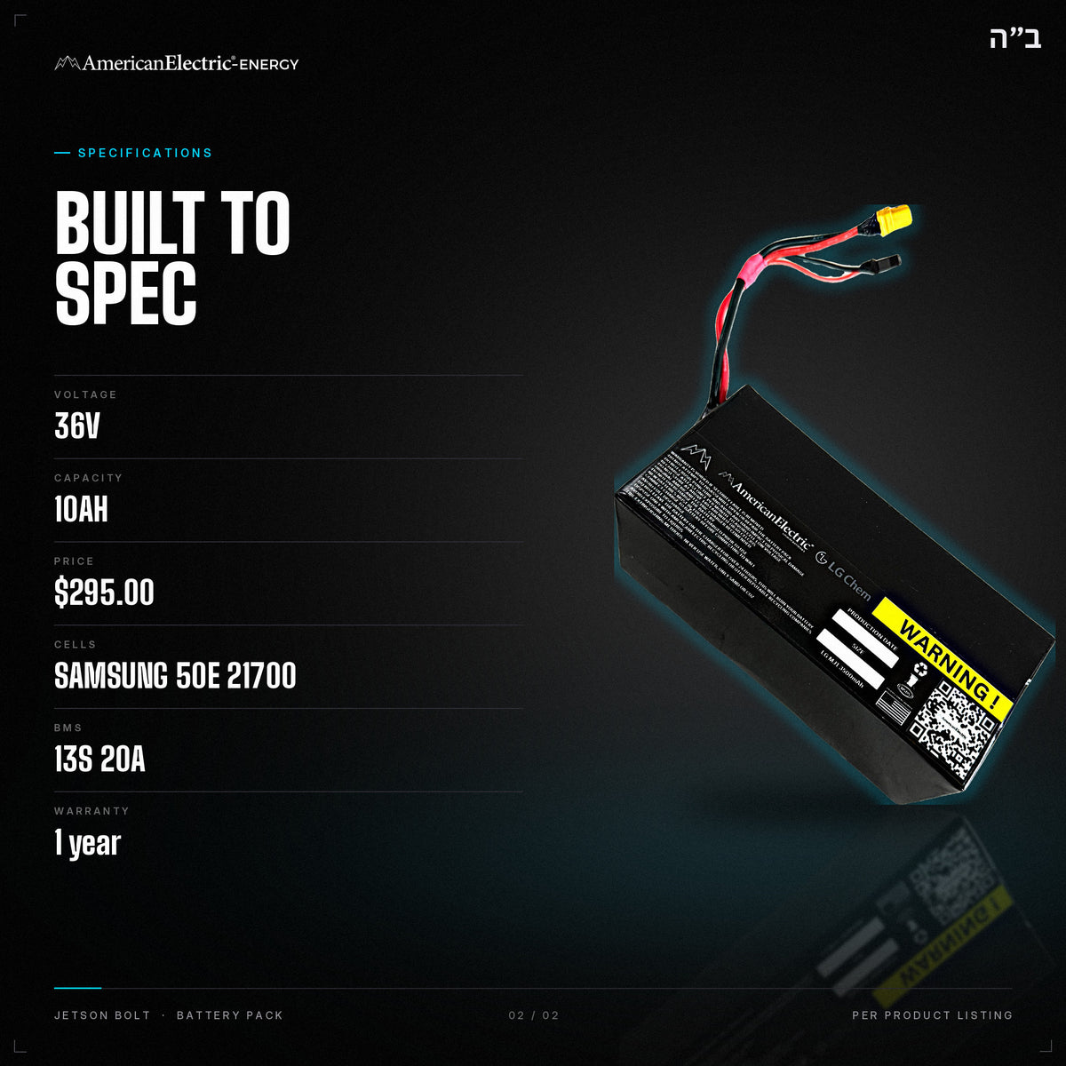 Jetson Bolt Battery Pack: specifications, 36V 10AH