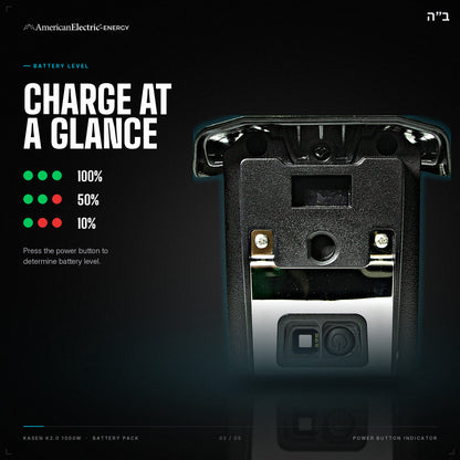 Kasen K2.0 1000W Battery Pack: battery level indicator, press the power button