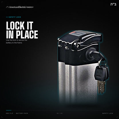 KBO Flip Battery Pack: safety lock, secures the battery to the frame