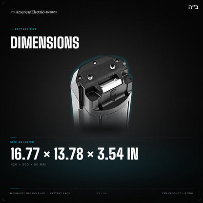 Mokwheel Upland Plus Battery Pack: dimensions 16.77 x 13.78 x 3.54 in (426 x 350 x 90 mm)