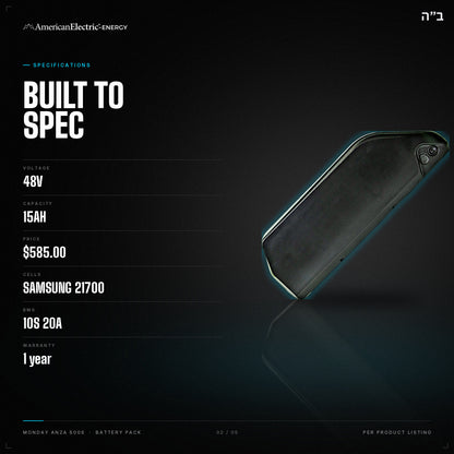 Monday Anza 500S Battery Pack: specifications, 48V 15AH