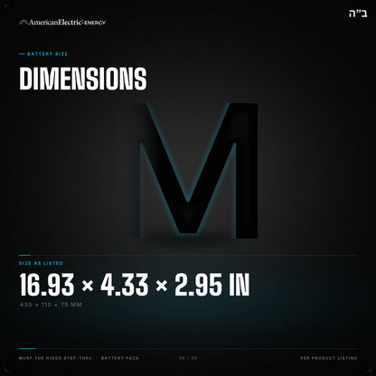 Murf The Higgs Step-Thru Battery Pack: dimensions 16.93 x 4.33 x 2.95 in (430 x 110 x 75 mm)