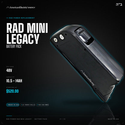 Rad Power Rad Mini Legacy Battery Pack: 48V 10.5 - 14AH battery pack, from $520.00