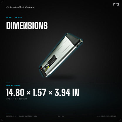 Rapier FR-4 Battery Pack: dimensions 14.80 x 1.57 x 3.94 in (376 x 40 x 100 mm)