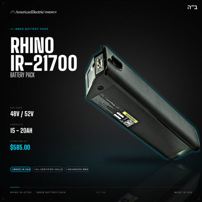 Rhino IR-21700 Battery Pack: 48V/52V 15-20AH inner battery pack, from $585