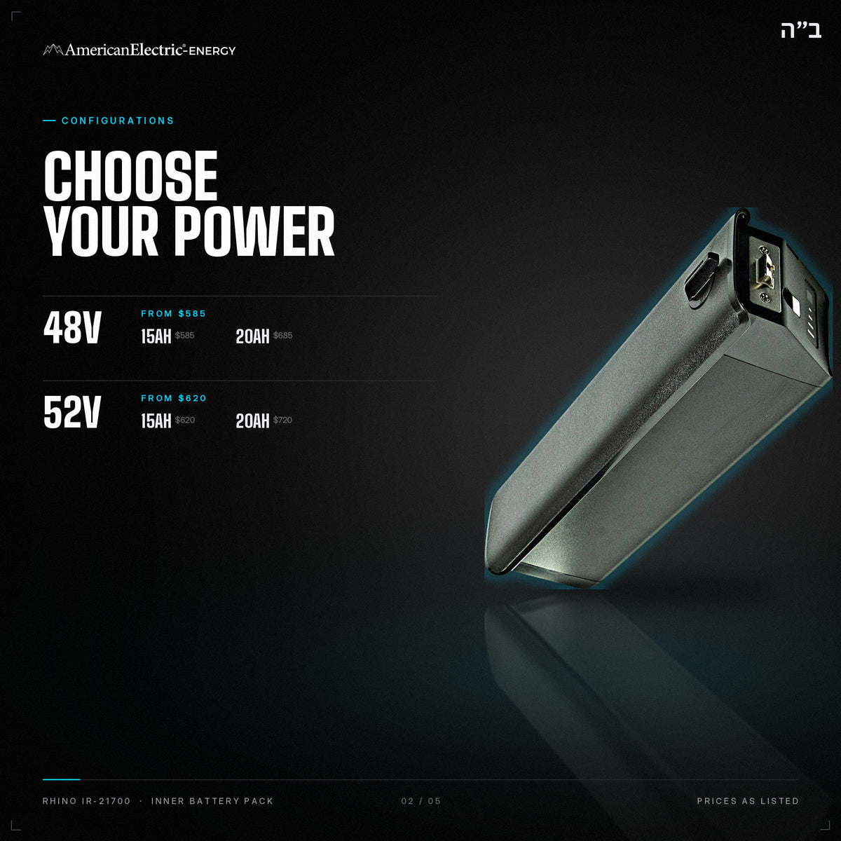 Rhino IR-21700 Battery Pack: configurations, 48V/52V, capacities and prices