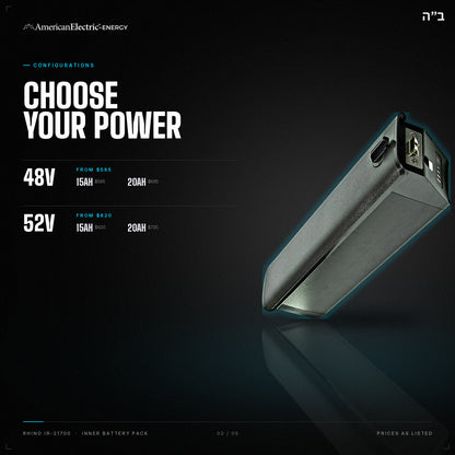 Rhino IR-21700 Battery Pack: configurations, 48V/52V, capacities and prices