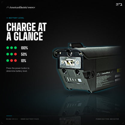 Rhino IR-5-U Battery Pack: battery level indicator, press the power button
